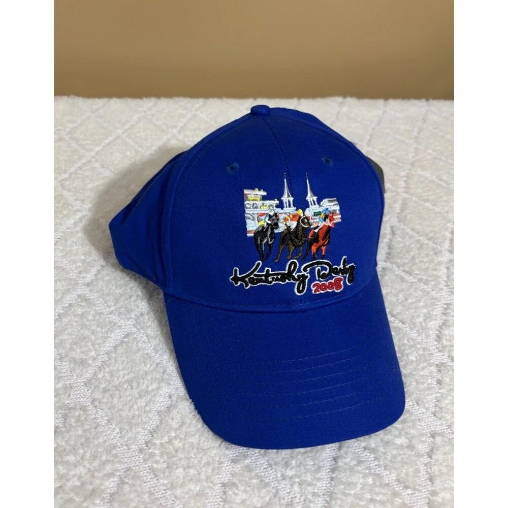 New Vintage Kentucky Derby 2008 Horse Racing Embroidered Adjustable Blue Hat